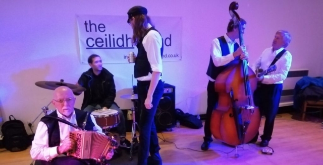 the ceilidh band ready for a student dance